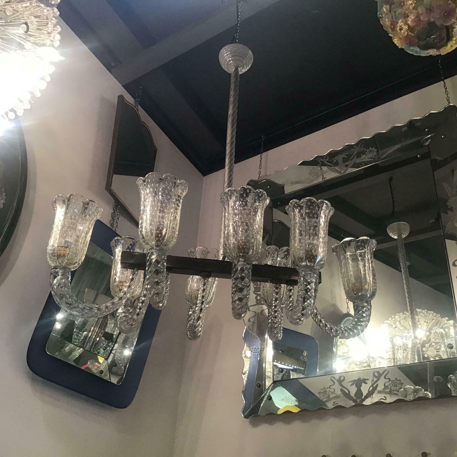 Lighting Barovier And Toso Chandelier Murano Glass Brass Iron 1940 Italy photo