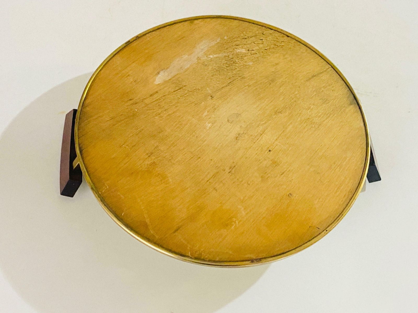 photo for sale Art Deco Platter Tray Brass And Brown Wood Handles And Mirror, France, 1930