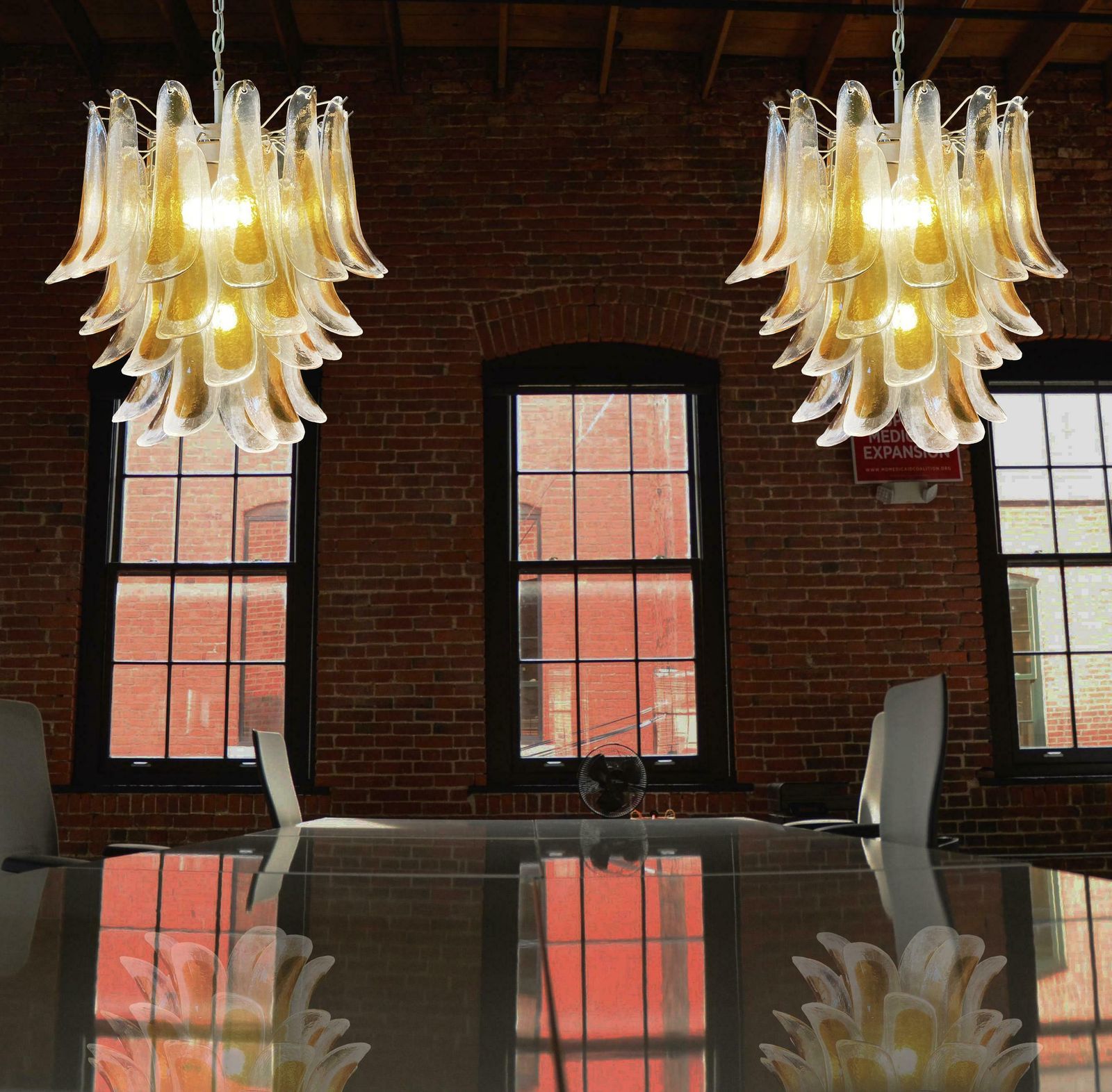 Amazing Italian Vintage Murano Chandeliers, 41 Glass Amber Petals photo Lighting