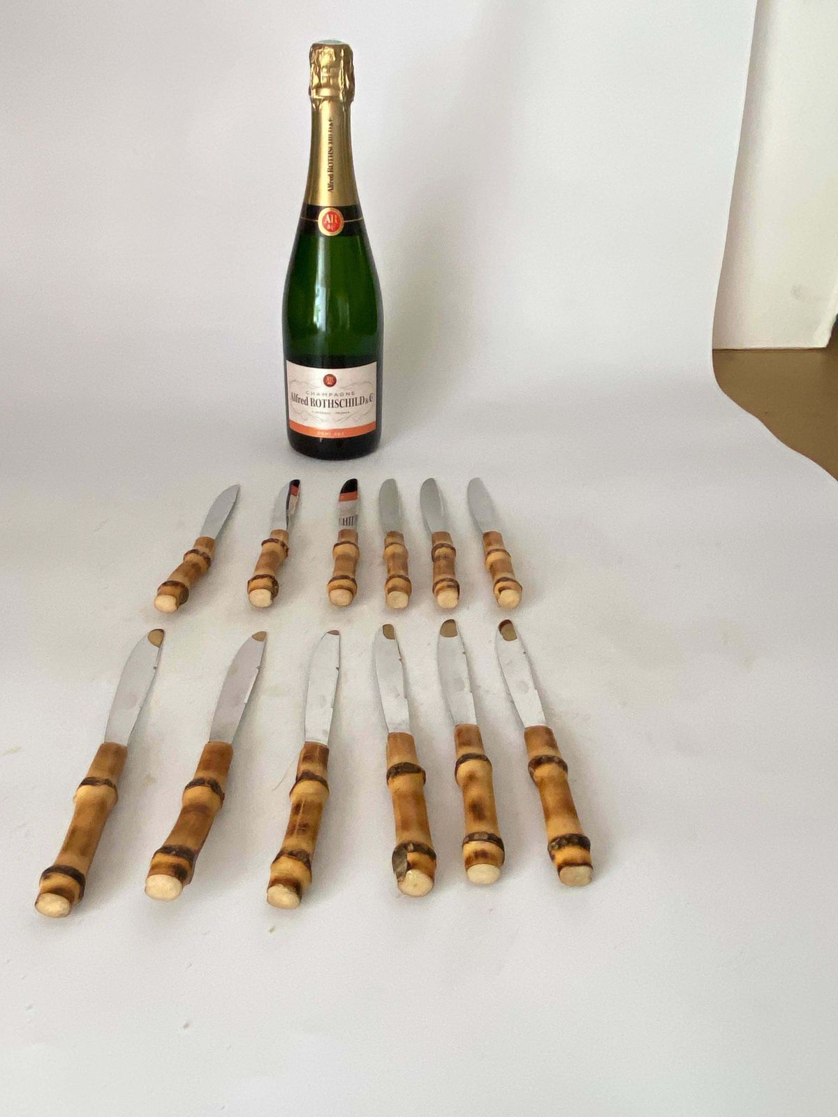 photo for sale Cutlery France 1970 Knifes Cutlery 12 Pieces In Faux Bamboo