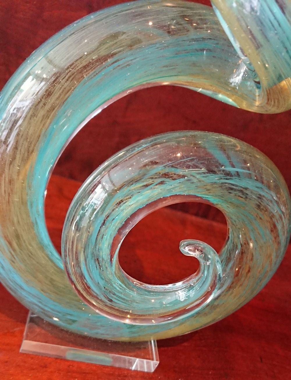 Art Glass Aqua And Yellow Spiral Sculpture photo Art