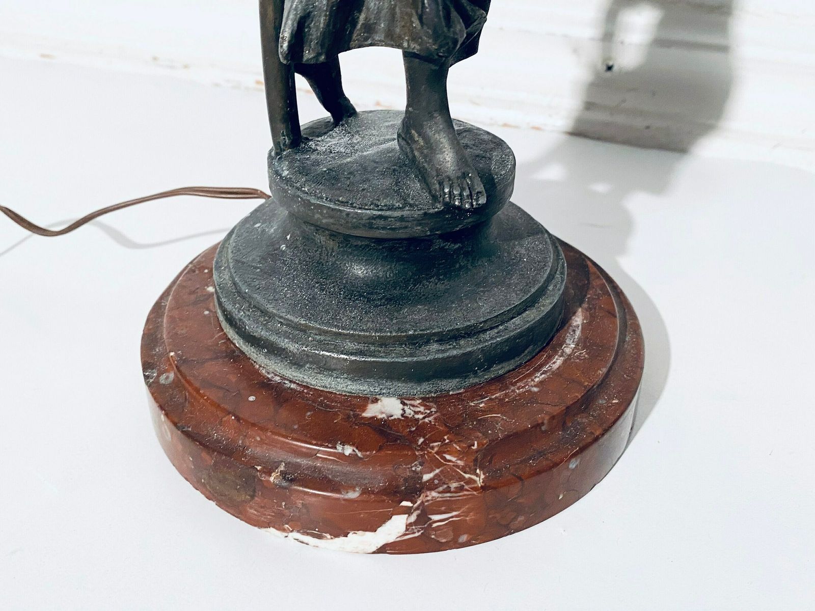 Antique Art Nouveau Table Lamp Woman Figurine Flower Lamp Shade / 1900s France photo vintage