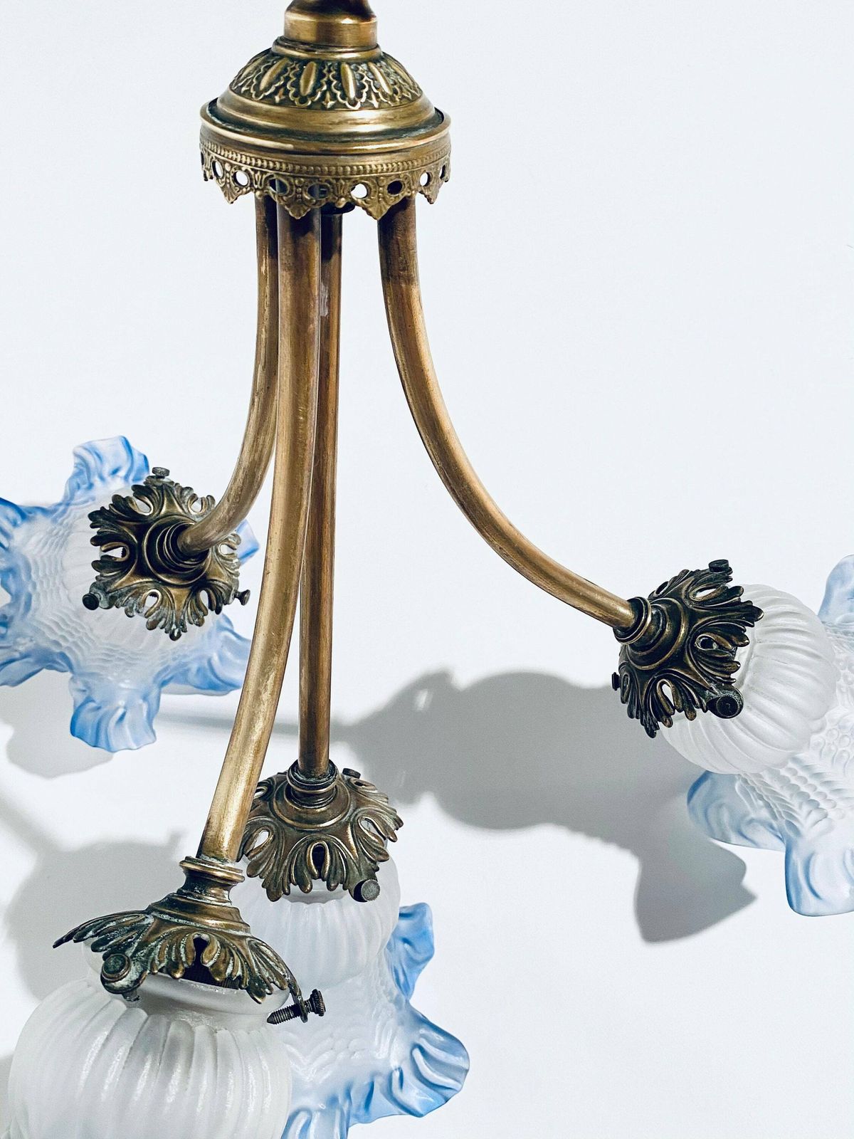 photo furniture Antique Art Nouveau Ceiling Lamp Blue Flower Lamp Hanging Shade / 1900s France
