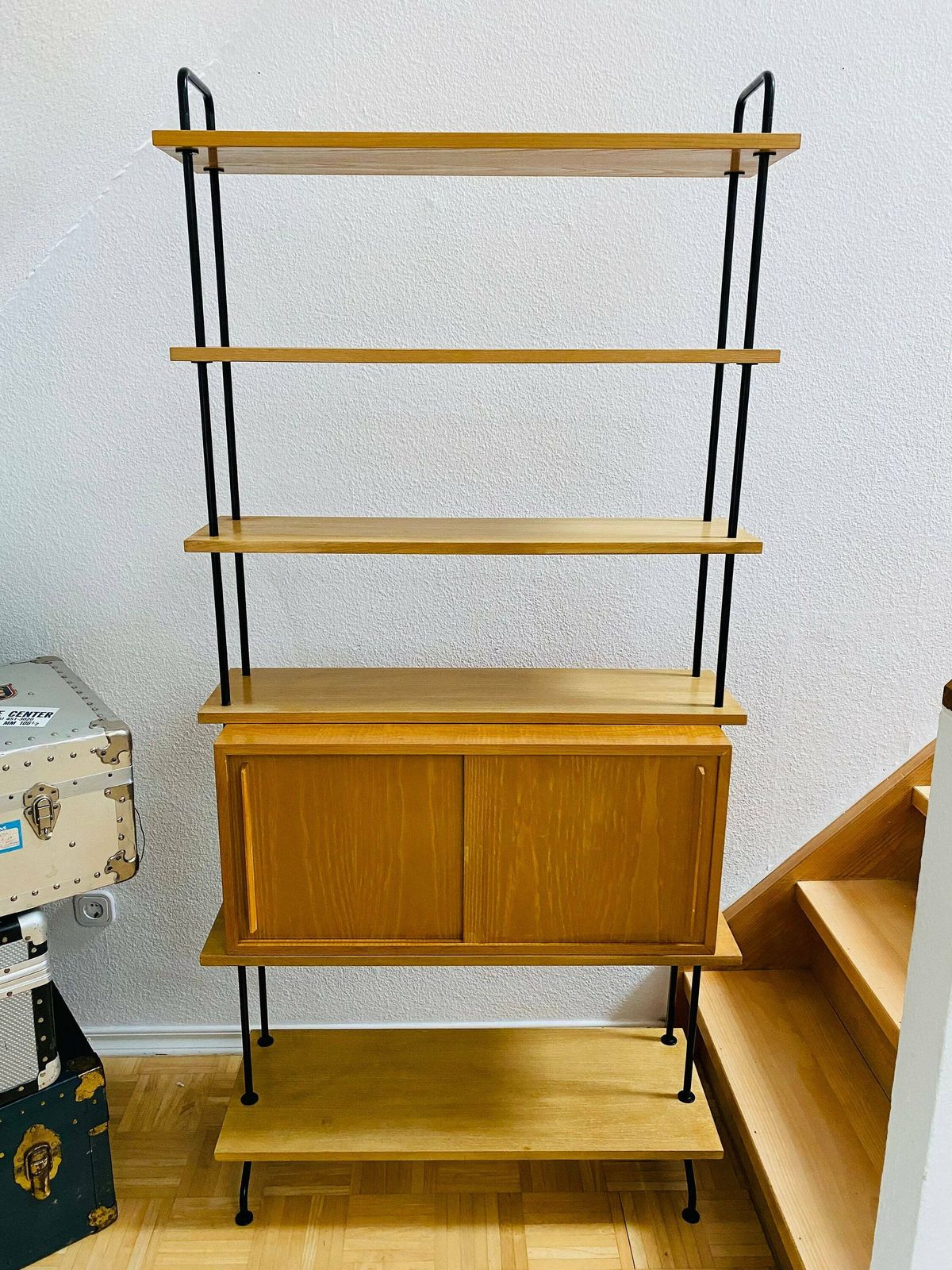 Wooden Midcentury String Shelf / 1950s 1960s Vintage Decor photo furniture