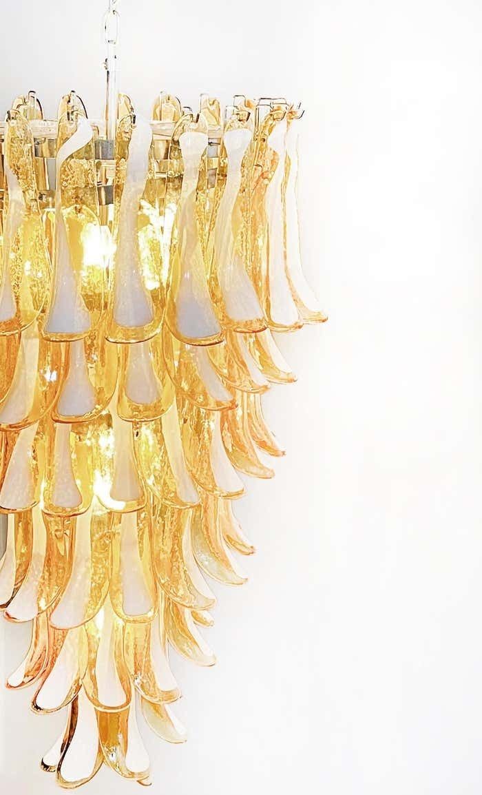Huge Italian Murano Glass Spiral Chandeliers, 83 Amber Glass Petals photo for sale