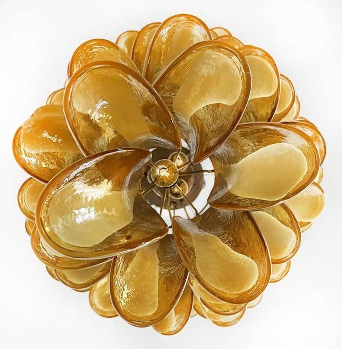 Huge Italian Murano Glass Spiral Chandeliers, 83 Amber Glass Petals photo vintage