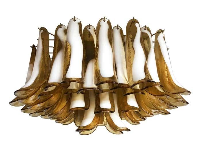 Pair Italian Ceiling Lamp, Glass Petal, Murano photo furniture