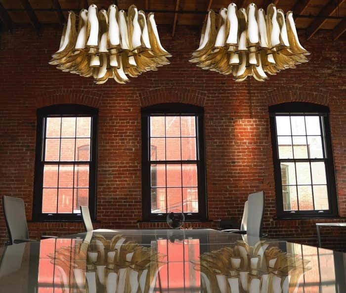 Pair Italian Ceiling Lamp, Glass Petal, Murano photo for sale
