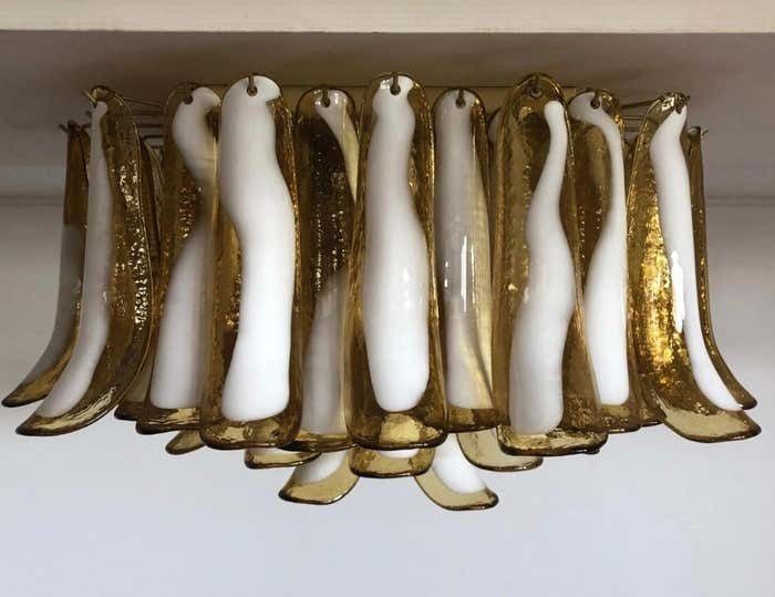 Pair Italian Ceiling Lamp, Glass Petal, Murano photo buy