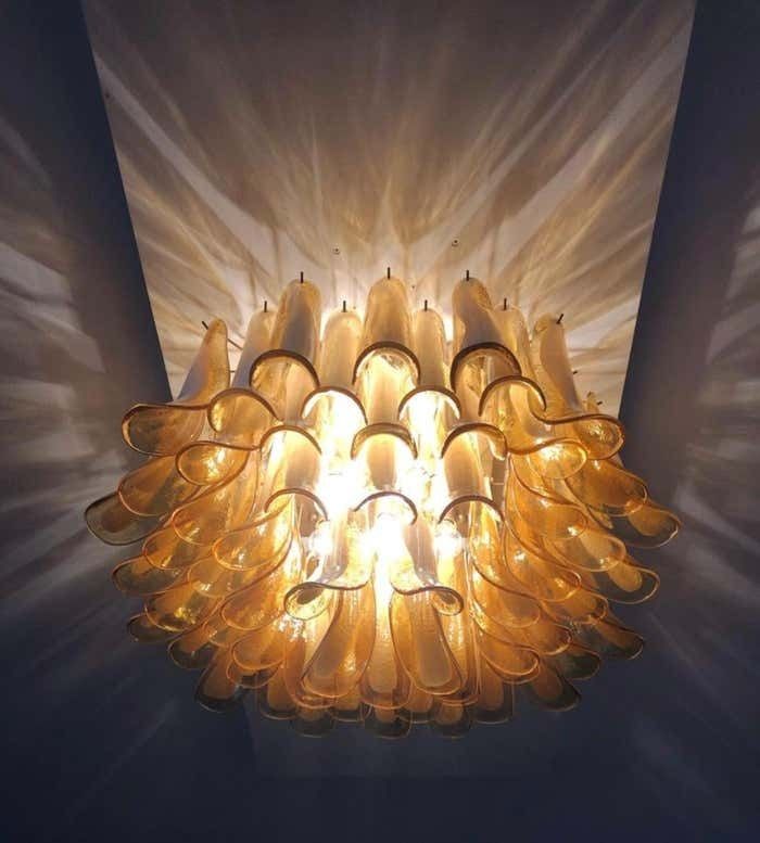 photo vinterior Pair Italian Ceiling Lamp, Glass Petal, Murano