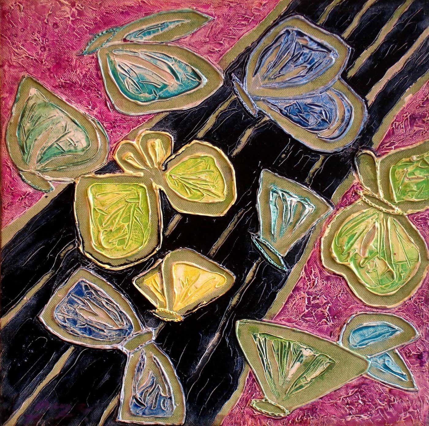 Lydia Auz Butterflies 1974, Oil On Cardboard, 1974