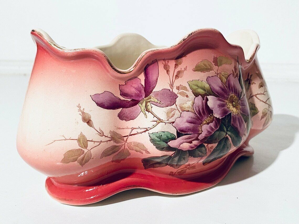 Large Art Nouveau Faiencerie Fives Lille De Bruyn Rectangular Floral Motif Ceramic Planter / 1900s French Majolica photo Home Decor
