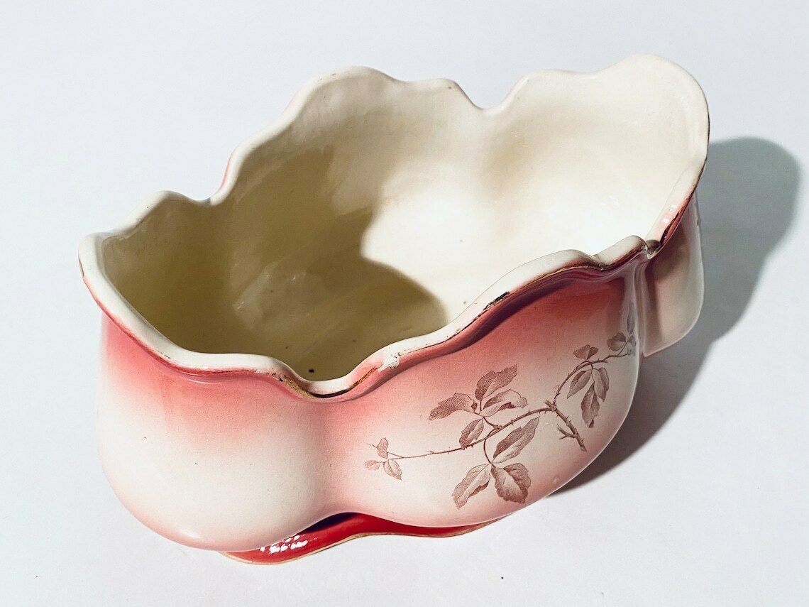 Large Art Nouveau Faiencerie Fives Lille De Bruyn Rectangular Floral Motif Ceramic Planter / 1900s French Majolica photo vintage