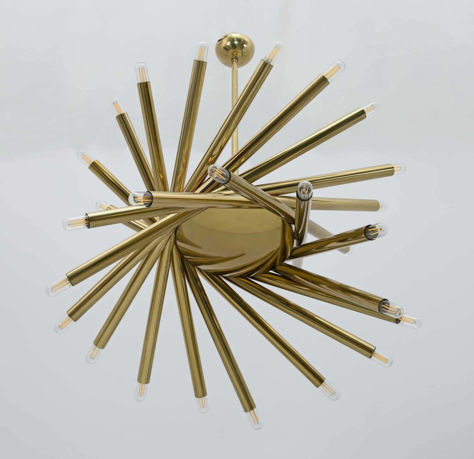 Stilnovo Mid Century Modern Italian 30 Light Brass Chandelier, 1960s, Rare photo for sale