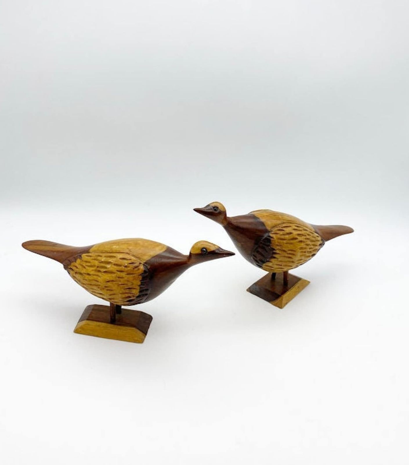 Pair Of Wooden Birds Wooden Grouse Wooden Birds Figurines Woodenware photo for sale