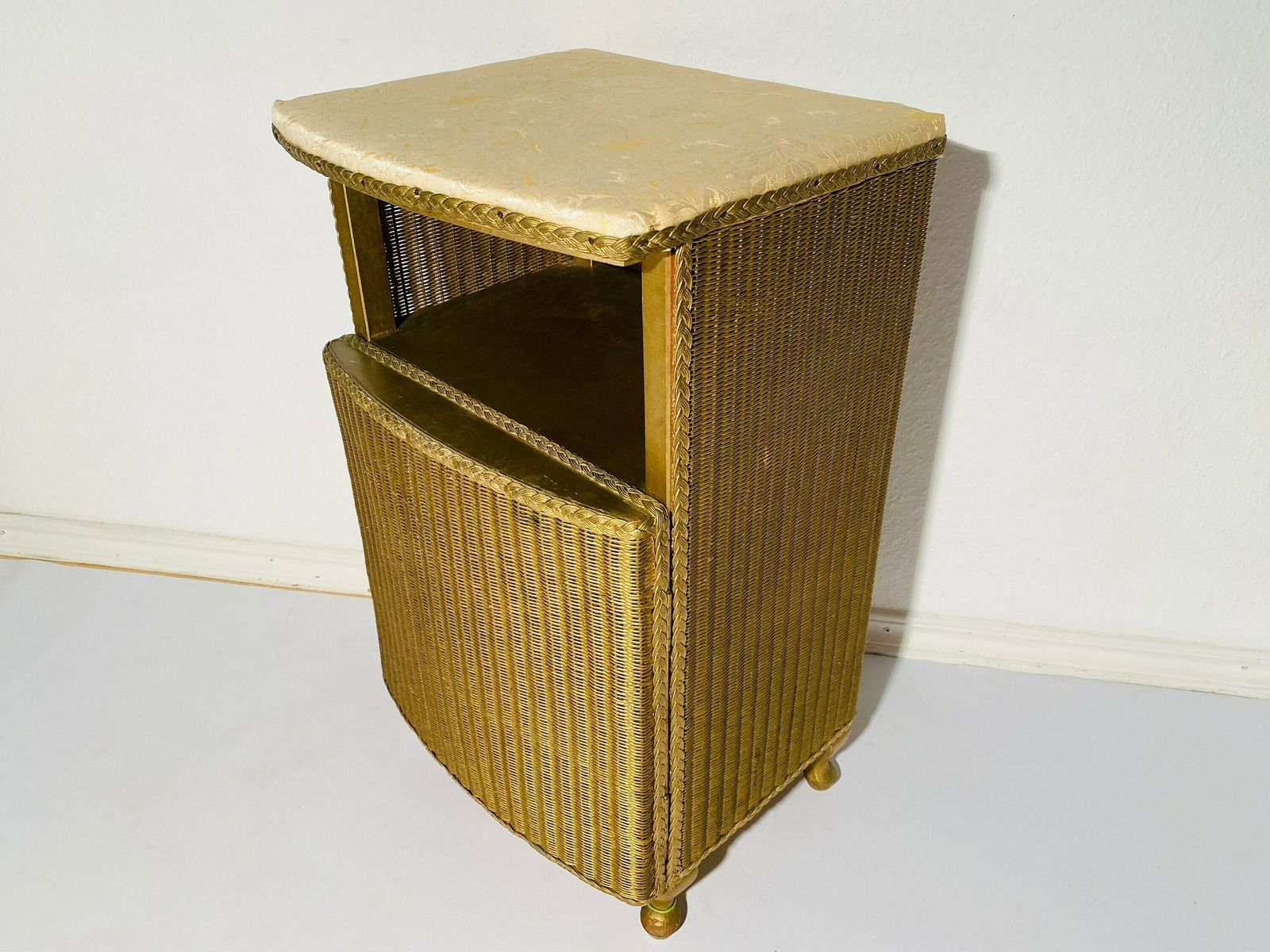 Gold Lloyd Loom Bedside Table Made In England / 1960s Vintage Decor