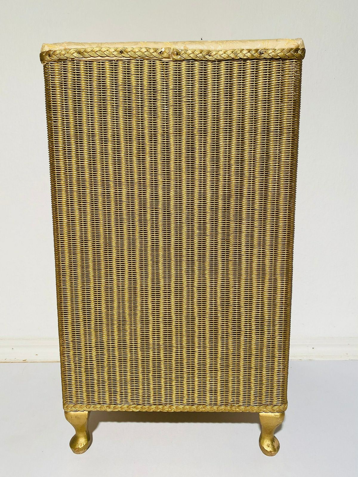 photo furniture Gold Lloyd Loom Bedside Table Made In England / 1960s Vintage Decor