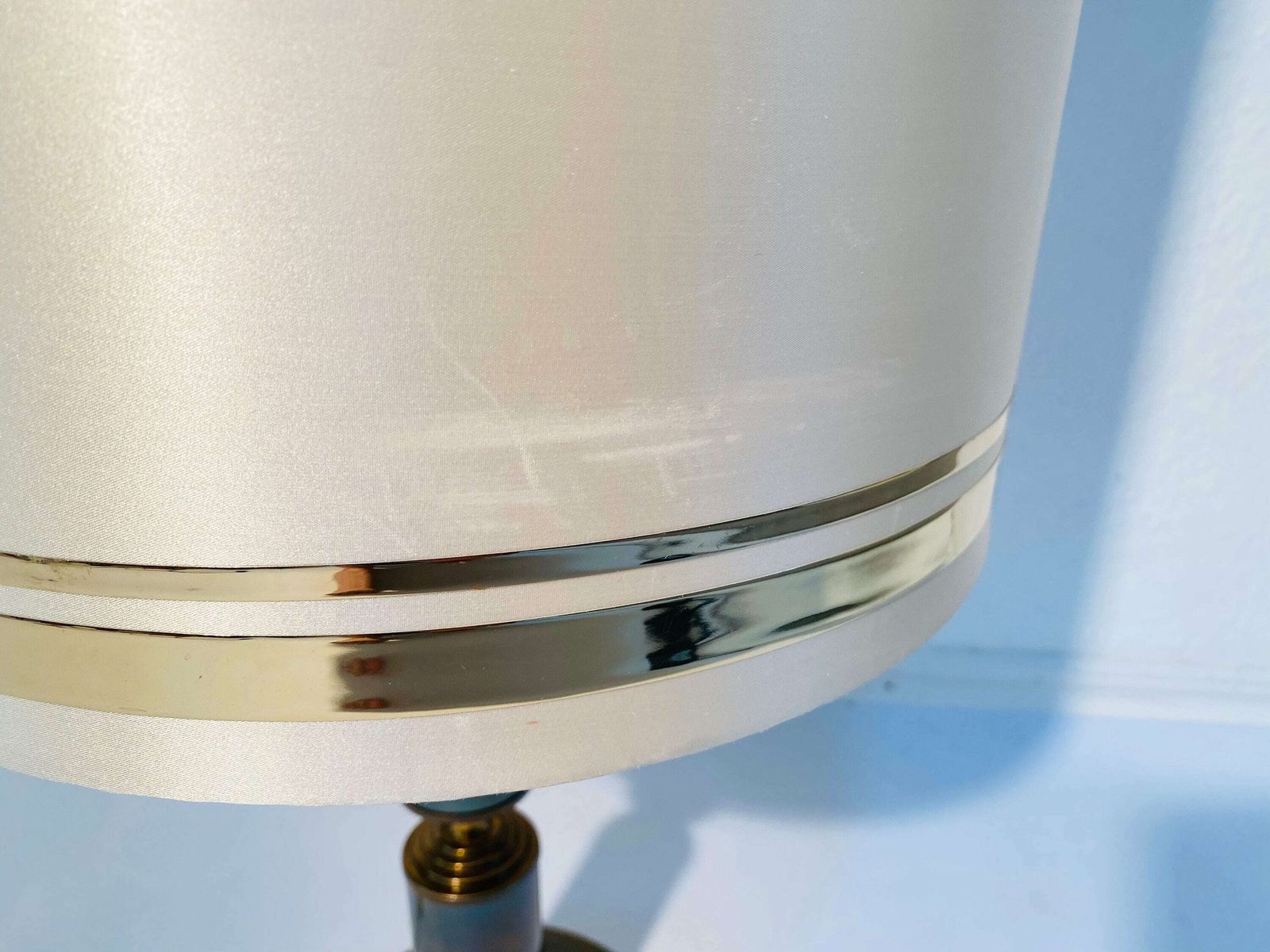 Classic Table Lamp Silk Creme & White Luxury / Italian Vintage Mid Century photo buy