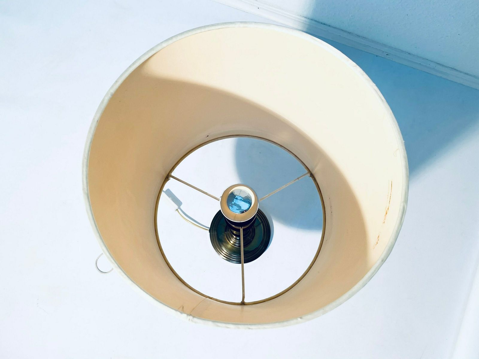 Classic Table Lamp Silk Creme & White Luxury / Italian Vintage Mid Century photo vintage