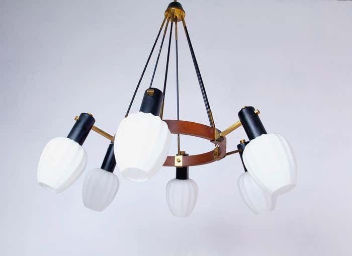 Midcentury Italian Opaline Glass Chandelier photo furniture