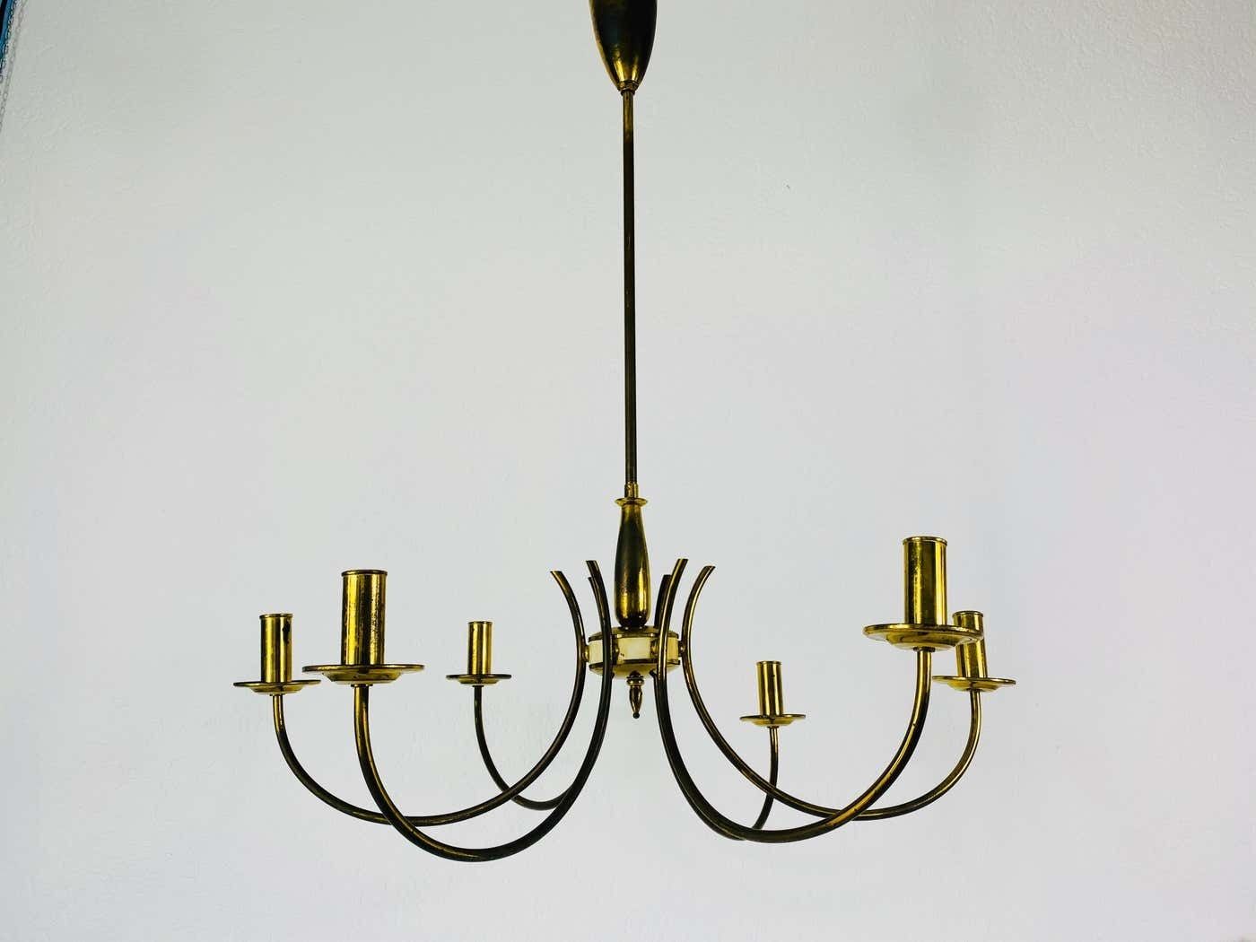 Midcentury Brass 6 Arm Sputnik Chandelier, 1960s photo furniture