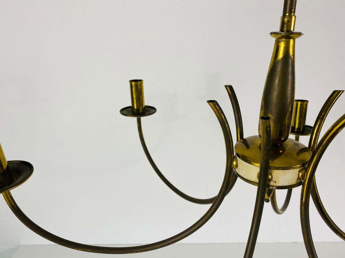 Midcentury Brass 6 Arm Sputnik Chandelier, 1960s photo vinterior