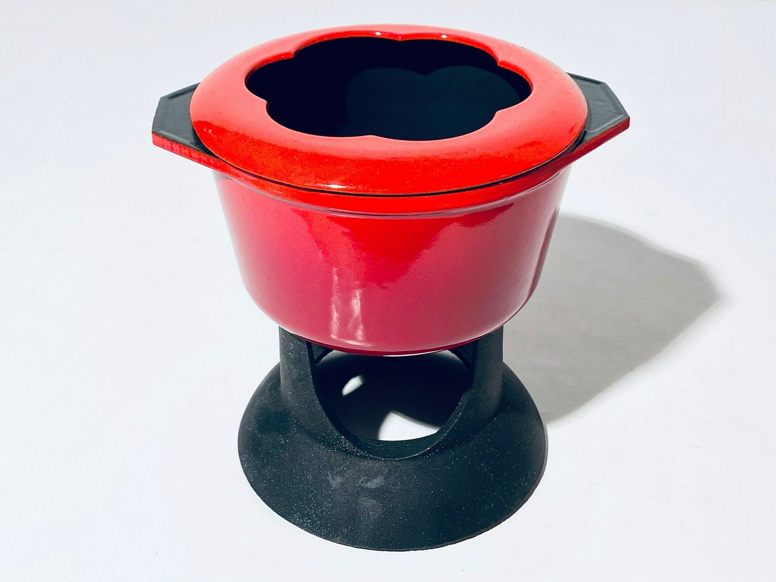 Vintage Red Fondue Enamel Cooking Pot / Vintage Kitchen Decor 70s