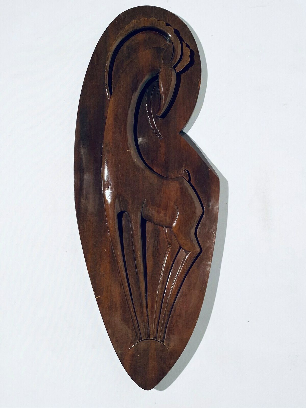 Large Mid Century Ibex Wooden Carving Picture Vintage 50s 60s Decor photo vintage