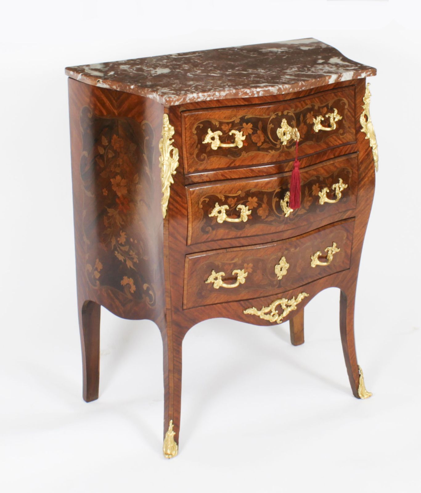 French Louis Revival King Wood Walnut Marquetry Commode 19th Century
