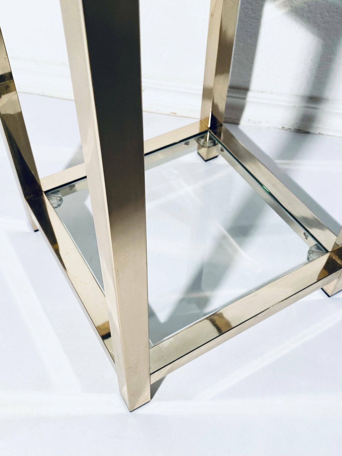 1970s Italian Gold Glass Shelves Stand Sofa Table / Vintage Home Decor photo buy
