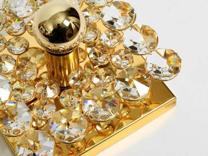 Fantastic Small 70s Palwa Brass Ceiling Or Wall Lamp With Faceted Crystal Stones photo vinterior