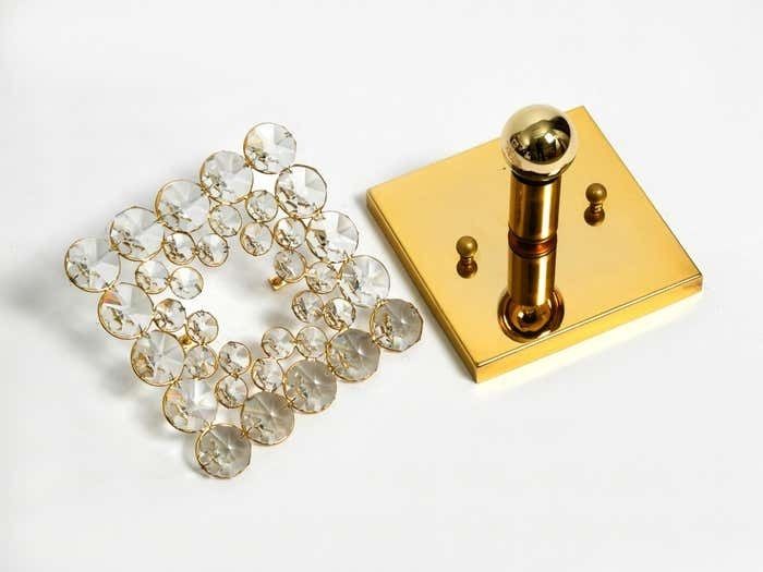 Fantastic Small 70s Palwa Brass Ceiling Or Wall Lamp With Faceted Crystal Stones photo vintage
