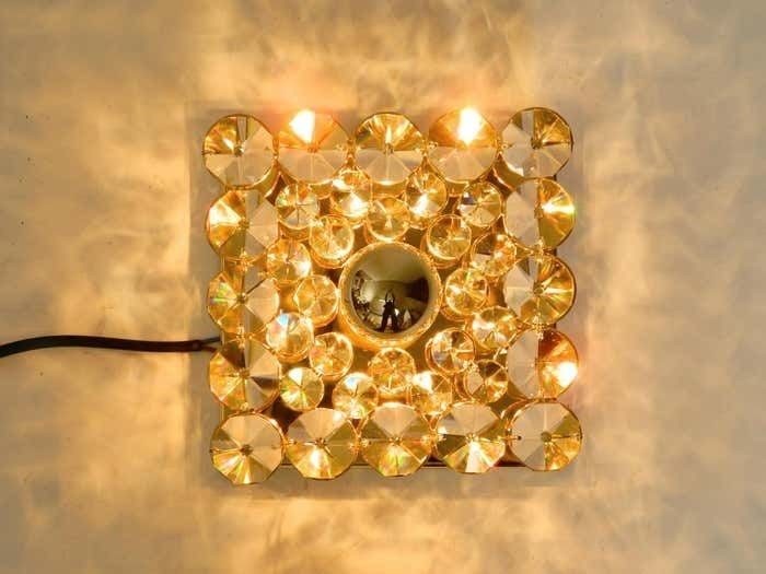 photo buy Fantastic Small 70s Palwa Brass Ceiling Or Wall Lamp With Faceted Crystal Stones