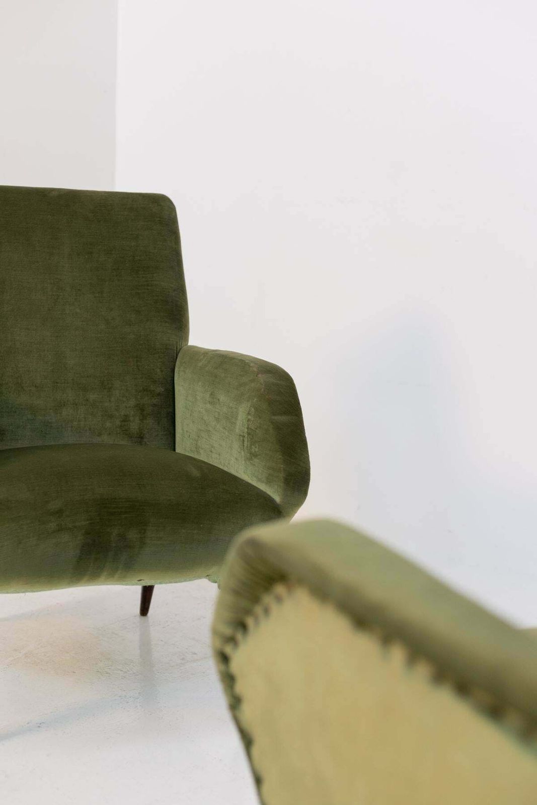 Italian Armchairs In Green Velvet And Wood photo for sale
