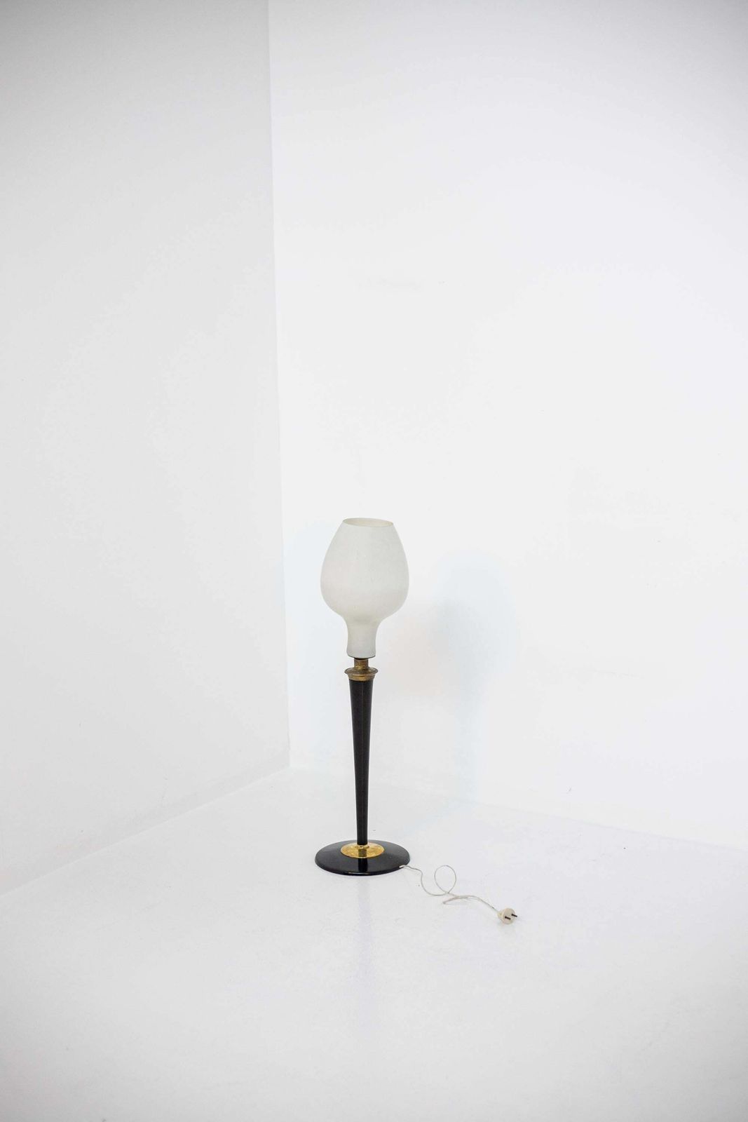 photo for sale Large Italian Table Lamp In Opal Glass And Wood And Brass