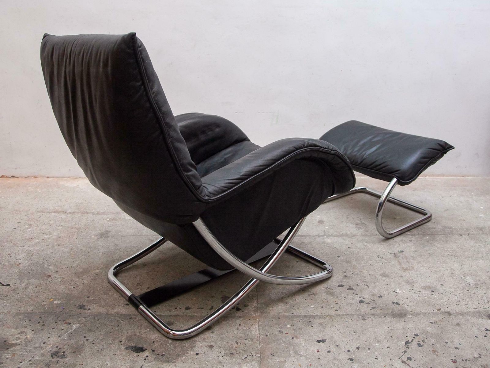 Robert Haussmann Style Chrome Rocking Lounge Chair With Footstool, 1980s photo 6674.0