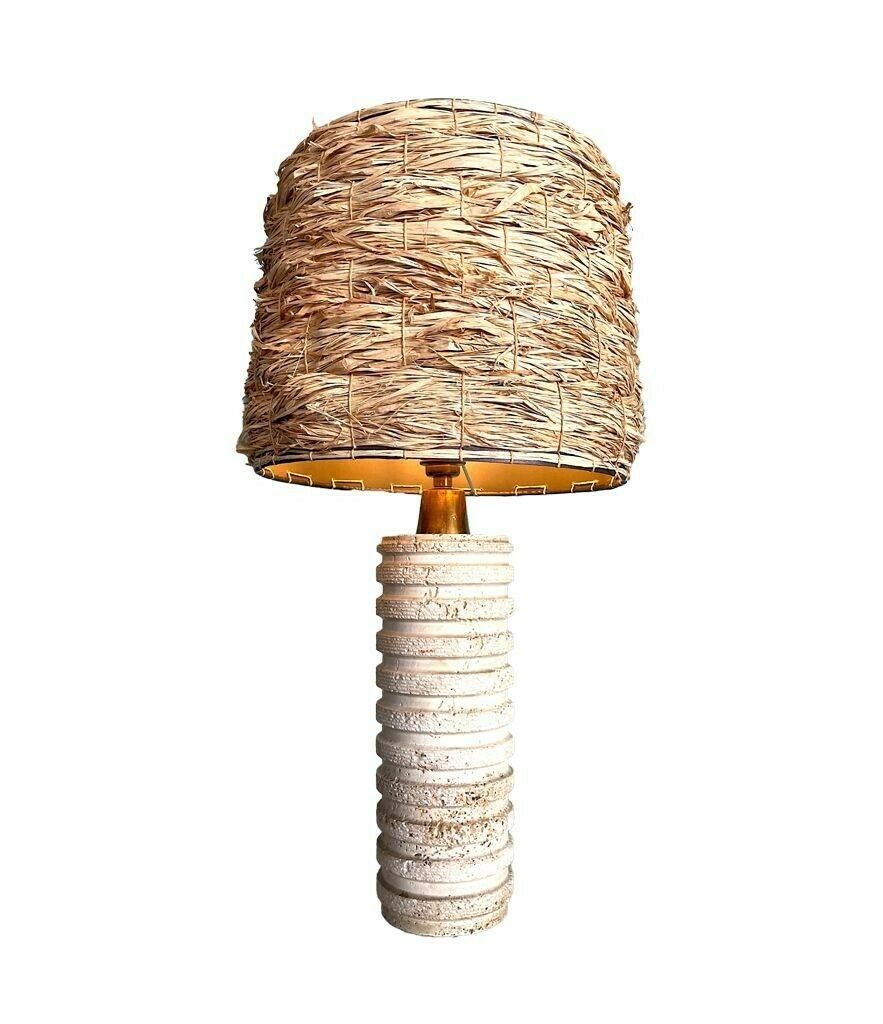photo for sale A Large Italian 1970s Travertine Lamp By Fratelli Mannelli With Brass Fittings