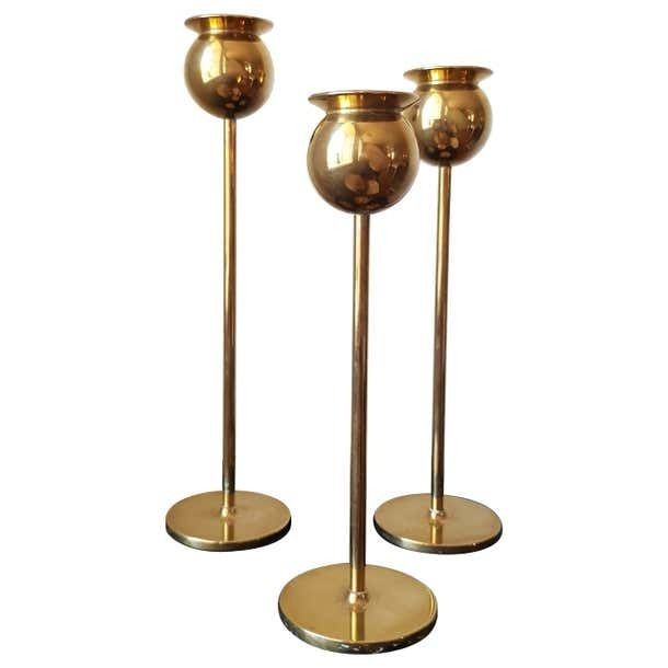 Pierre Forssell  Candlesticks Tulip  Brass Skultuna  Scandinavian Modern