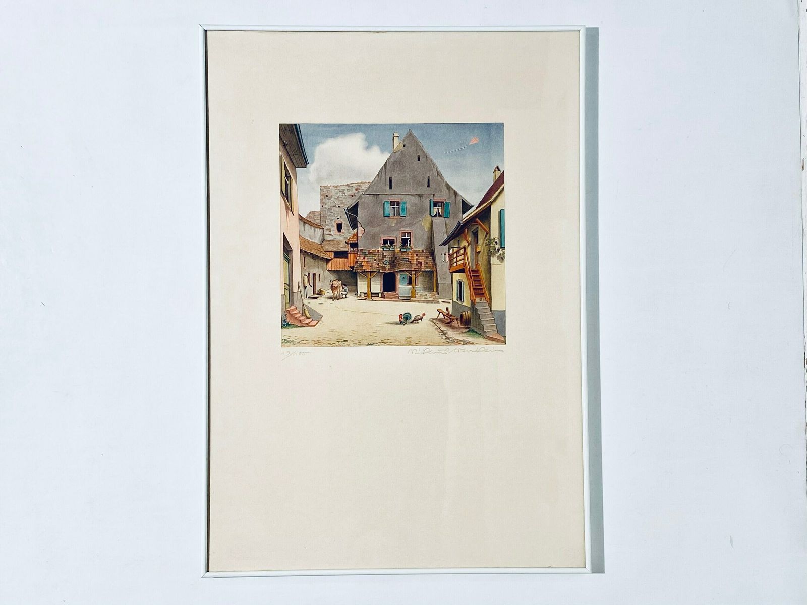 Niklaus Stöcklin Signed Limited Art Print Farm Motif Meierhof Riehen Picture Frame 1941