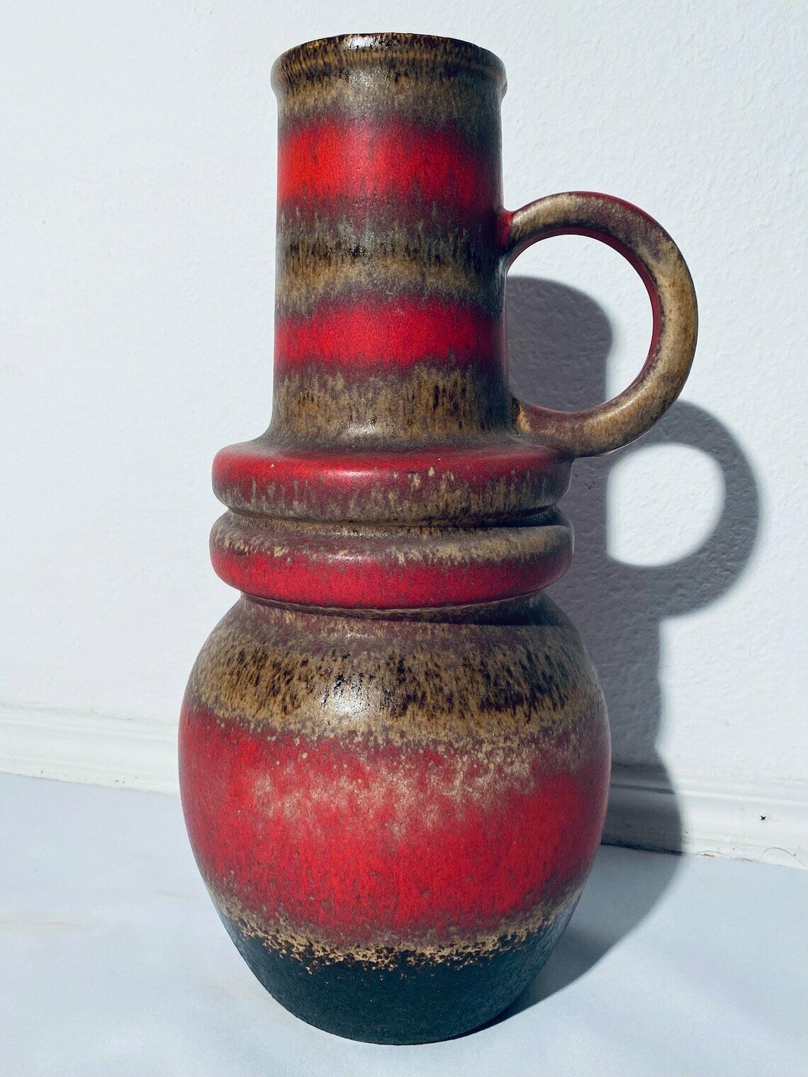 Xxl Scheurich Large Ceramic Floor Jug Vase Brown & Red West German Pottery / Vintage Decoration 1960s photo for sale