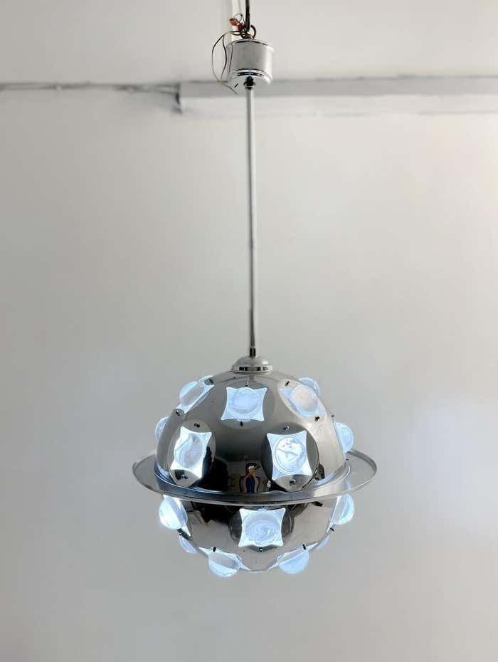 Mid Century Modern Chrome And Glass Suspension By Oscar Torlasco, Italy, 1970s photo furniture