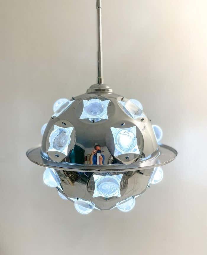 Mid Century Modern Chrome And Glass Suspension By Oscar Torlasco, Italy, 1970s photo for sale
