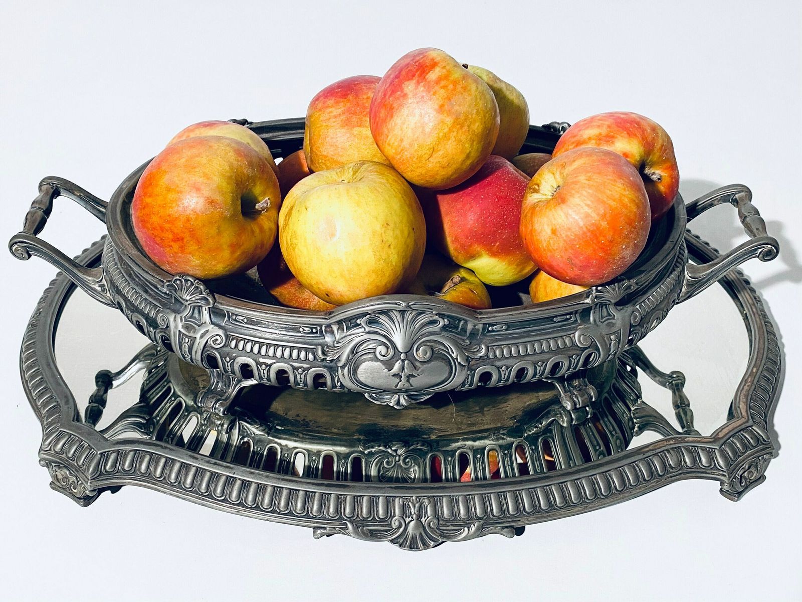 Antique Jardinière Art Nouveau Centerpiece & Matching Mirror Tray / 1900s France photo Home Decor