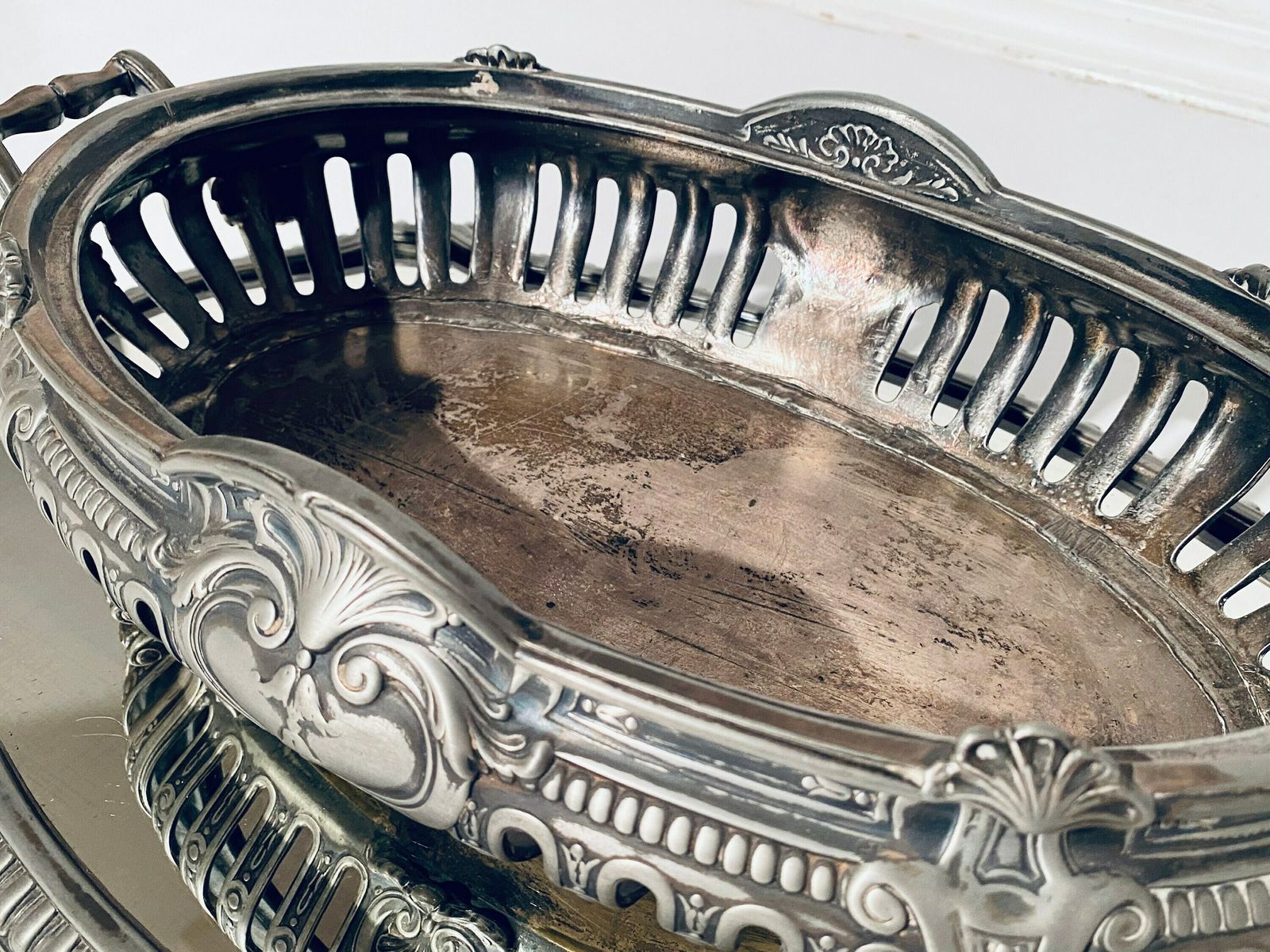 Antique Jardinière Art Nouveau Centerpiece & Matching Mirror Tray / 1900s France photo buy