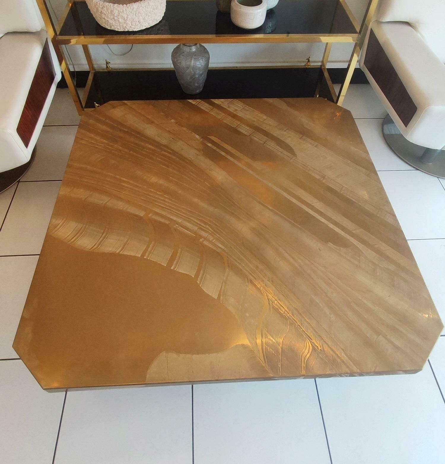 Large Etched Brass Coffee Table By Christian Krekels, Signed , Circa 1975 photo furniture