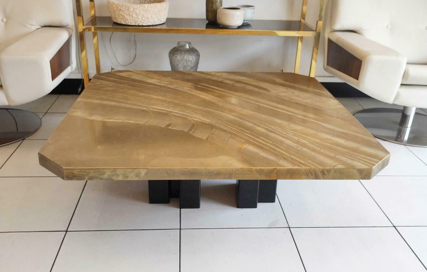 Large Etched Brass Coffee Table By Christian Krekels, Signed , Circa 1975 photo Furniture