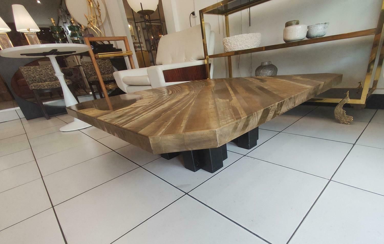 Furniture Large Etched Brass Coffee Table By Christian Krekels, Signed , Circa 1975 photo