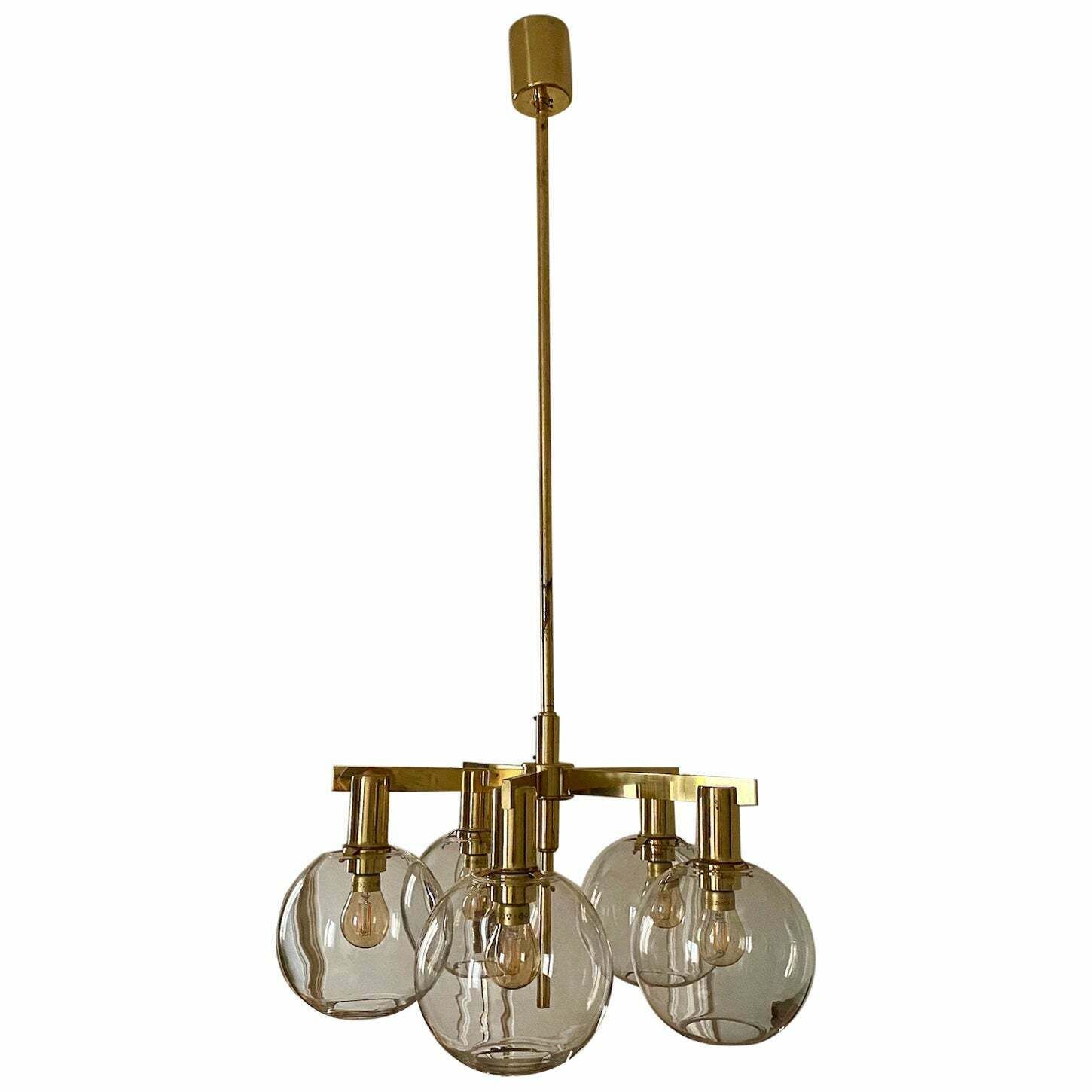 Hans Agne Jakobsson Brass Chandelier With Five Globes