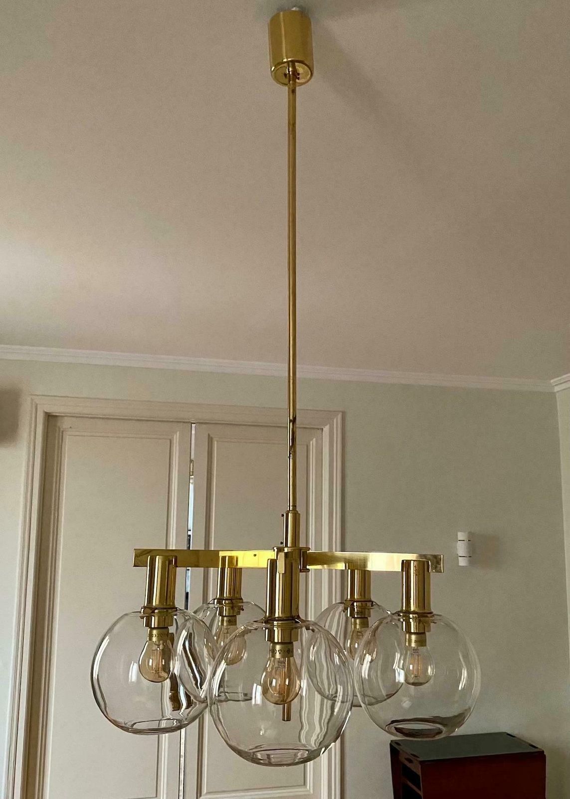 Hans Agne Jakobsson Brass Chandelier With Five Globes photo furniture