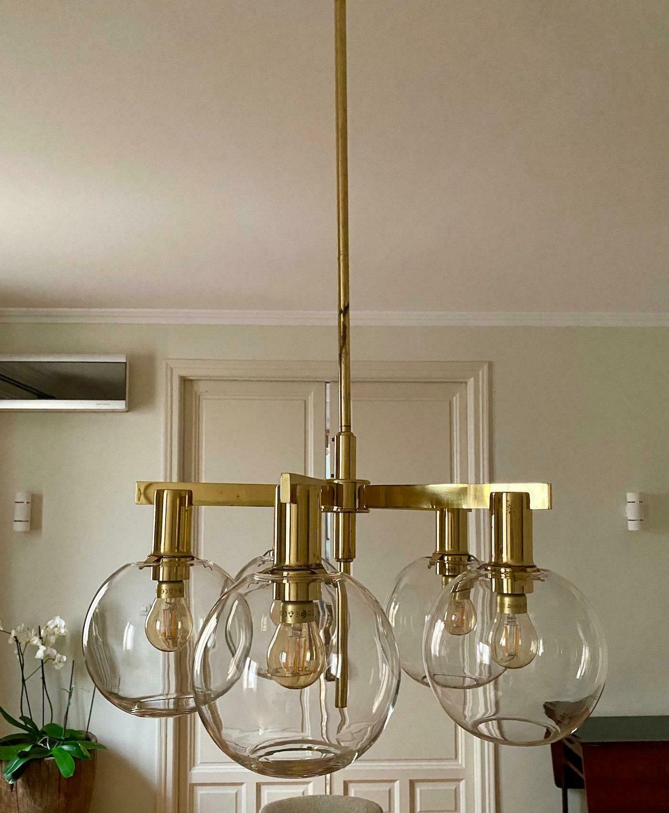 Hans Agne Jakobsson Brass Chandelier With Five Globes photo Lighting